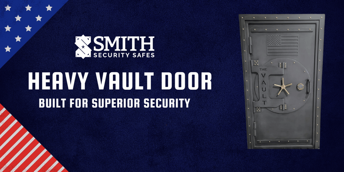 Smith Security Safes Heavy Vault Door Agaisnt a blue background